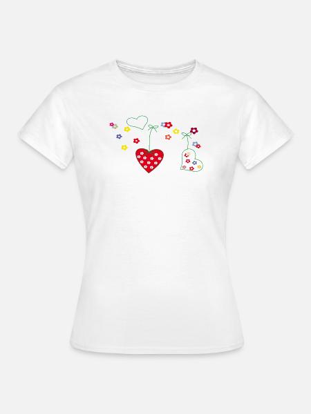 Herzen mit Blumenreigen - Frauen T-Shirt - Weiß