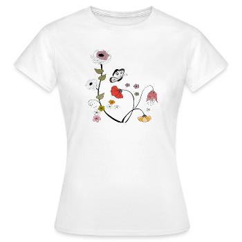 Fleurs avec papillon - T-shirt Femme - blanc - Devant - AI Model Female 172 dark (172cm)