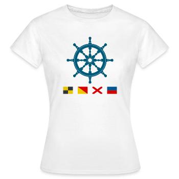 Love – Maritime steering wheel with signal flags - Women's T-Shirt - white - Front - AI Model Female 172 dark (172cm)
