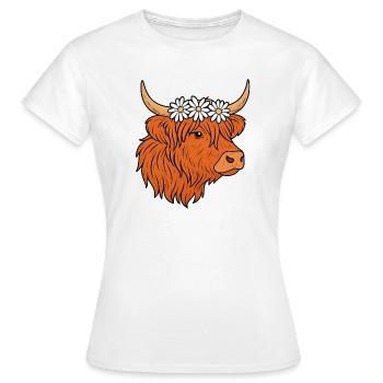 Bovins écossais des Highlands avec marguerites - T-shirt Femme - blanc - Devant - AI Model Female 172 dark (172cm)