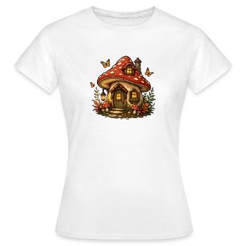 Mushroom house in autumn magic - Women's T-Shirt - white - Front - AI Model Female 172 dark (172cm)