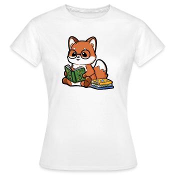 Reading fox with glasses and books - Women's T-Shirt - white - Front - AI Model Female 172 dark (172cm)