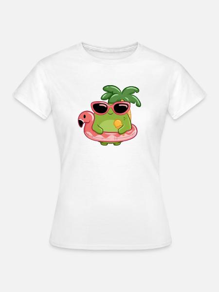 Sommerlicher Frosch mit Sonnenbrille und Flamingo - Frauen T-Shirt - Weiß