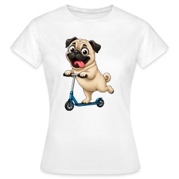 Carlin, trottinette, trottinette, dessin animé drôle - T-shirt Femme - blanc - Devant - AI Model Female 172 dark (172cm)