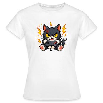 Angry pixel cat with controller - Women's T-Shirt - white - Front - AI Model Female 172 dark (172cm)