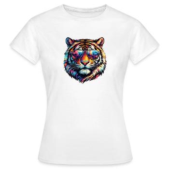 Tigre psychédélique avec des lunettes de soleil - T-shirt Femme - blanc - Devant - AI Model Female 172 dark (172cm)