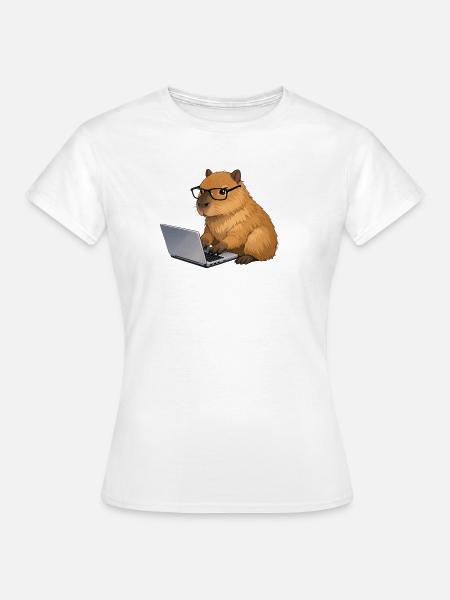 Capybara am Laptop - Frauen T-Shirt - Weiß