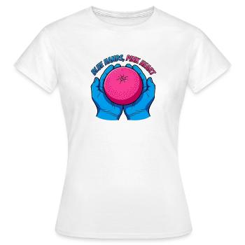 Mains bleues et fruits roses – Pop Art - T-shirt Femme - blanc - Devant - AI Model Female 172 dark (172cm)