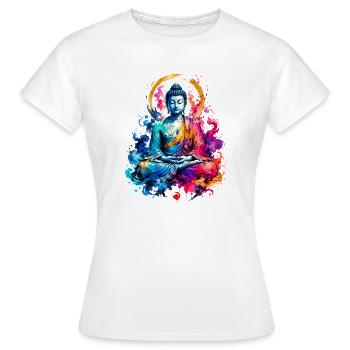 Éclaboussure de couleurs de la méditation du Bouddha - T-shirt Femme - blanc - Devant - AI Model Female 172 dark (172cm)