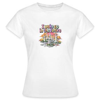 I Wake Up In The Future Retro Futurism Utopia City - Women's T-Shirt - white - Front - AI Model Female 172 dark (172cm)