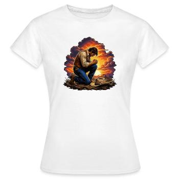 Cow-boy agenouillé au coucher du soleil - T-shirt Femme - blanc - Devant - AI Model Female 172 dark (172cm)