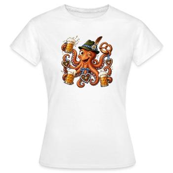 Poulpe avec bière, bretzel et cœurs en pain d’épices - T-shirt Femme - blanc - Devant - AI Model Female 172 dark (172cm)