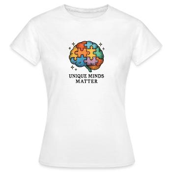 Colorful Puzzle Brain: Unique Minds - Women's T-Shirt - white - Front - AI Model Female 172 dark (172cm)