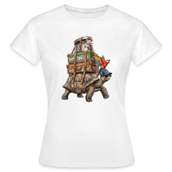Turtle travelling with cat & parrot - Women's T-Shirt - white - Front - AI Model Female 172 dark (172cm)
