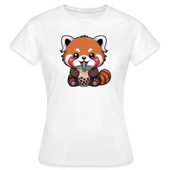Red Panda Drinking Bubble Tea Kawaii - Women's T-Shirt - white - Front - AI Model Female 172 dark (172cm)