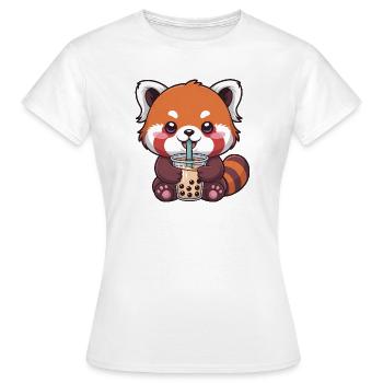 Le panda rouge de Kawaii buvant du bubble tea - T-shirt Femme - blanc - Devant - AI Model Female 172 dark (172cm)