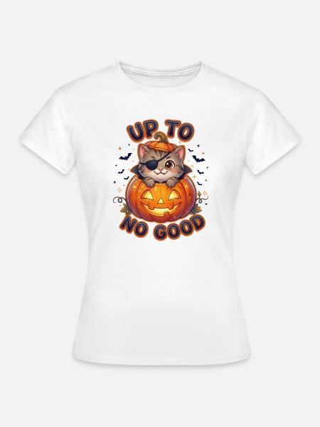 Up To No Good Halloween Cat - Frauen T-Shirt - Weiß