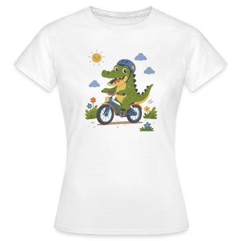 Crocodile faisant du vélo avec un casque - T-shirt Femme - blanc - Devant - AI Model Female 172 dark (172cm)