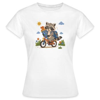 Raccoon va à l’école à vélo - T-shirt Femme - blanc - Devant - AI Model Female 172 dark (172cm)