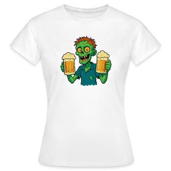 Zombie heureux avec de la bière - T-shirt Femme - blanc - Devant - AI Model Female 172 dark (172cm)