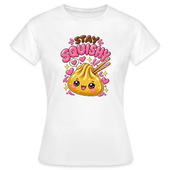 Reste mou ! – Raviolis Kawaii dorés - T-shirt Femme - blanc - Devant - AI Model Female 172 dark (172cm)