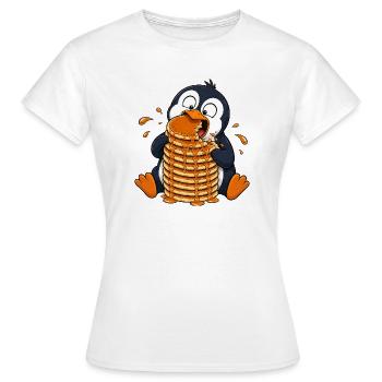 Dessin animé drôle du Pingouin aux crêpes - T-shirt Femme - blanc - Devant - AI Model Female 172 dark (172cm)