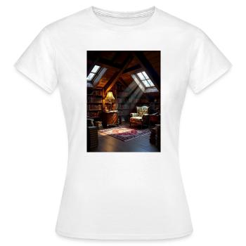 Dachboden-Leseoase im Warmlicht - Women's T-Shirt - white - Front - AI Model Female 172 dark (172cm)