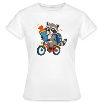 Raccoon with school cone on bicycle - Women's T-Shirt - white - Front - AI Model Female 172 dark (172cm)