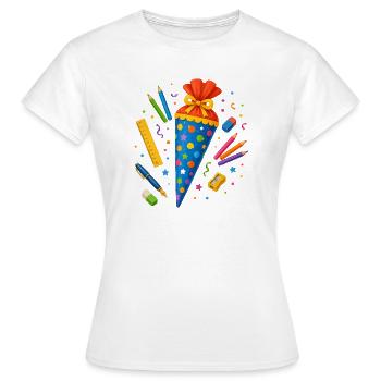 Cône d’école coloré avec les fournitures scolaires - T-shirt Femme - blanc - Devant - AI Model Female 172 dark (172cm)