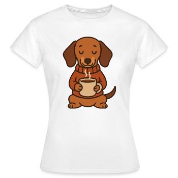 Teckel mignon avec café – Amateur du café - T-shirt Femme - blanc - Devant - AI Model Female 172 dark (172cm)