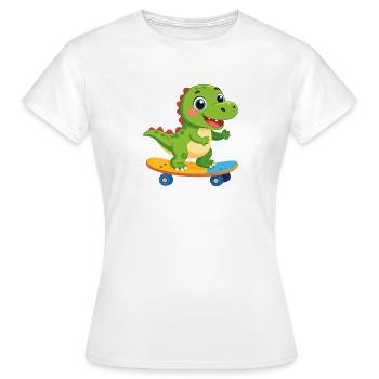 Petit dinosaure vert sur le skateboard – Skater Fun - T-shirt Femme - blanc - Devant - AI Model Female 172 dark (172cm)