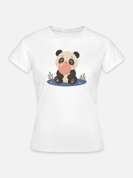 Süßer Panda mit großer Kaugummiblase - Frauen T-Shirt - Weiß