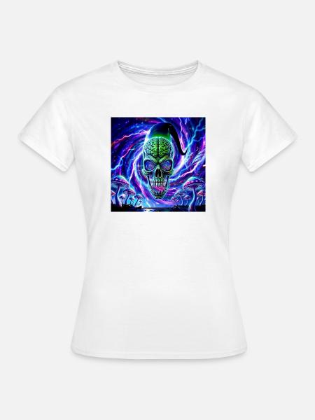 Neon Psychedelischer Goa Alien mit Pilzlandschaft - Frauen T-Shirt - Weiß