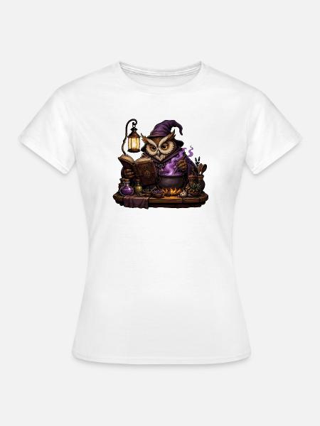 Eulenalchemist im Schattenzauber - Frauen T-Shirt - Weiß