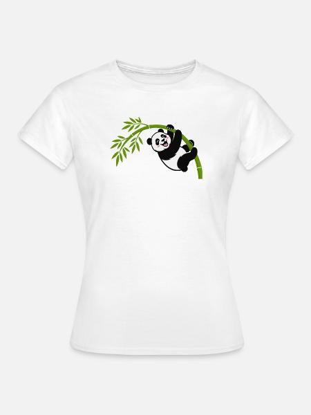 Panda hängt am Bambusbogen - Frauen T-Shirt - Weiß