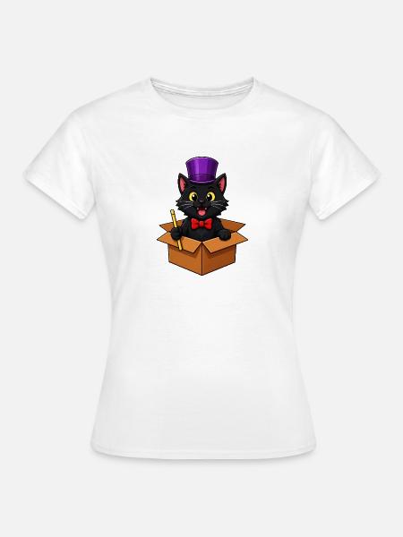 Zauberer-Katzen-Pappschachtel-Trick - Frauen T-Shirt - Weiß