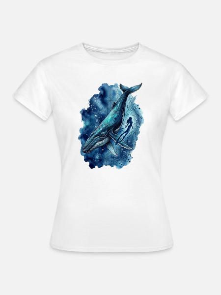 Deep Blue Odyssey Humpback & Freedive - Frauen T-Shirt - Weiß