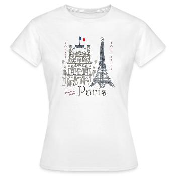 Paris, Zeichnung Louvre & Eiffelturm - Frauen T-Shirt - Weiß - Vorne - AI Model Female 172 dark (172cm)