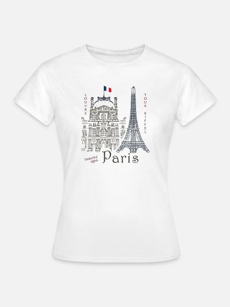 Paris, Zeichnung Louvre & Eiffelturm - Frauen T-Shirt - Weiß