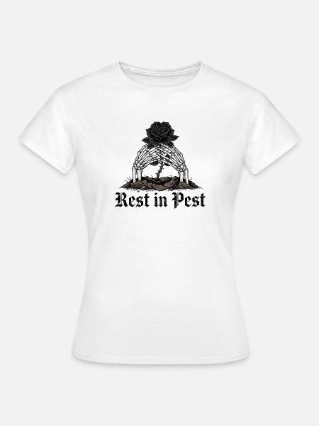 Skelett-Hände um schwarze Rose - Frauen T-Shirt - Weiß
