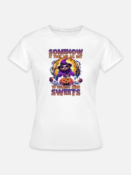 Halloween-Sloth mit Kürbis-Spruch - Frauen T-Shirt - Weiß