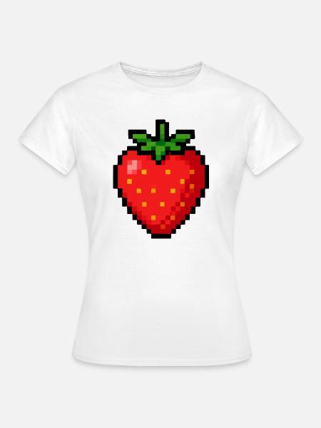 Pixel-Erdbeere mit Neon-Grünen Blättern - Frauen T-Shirt - Weiß