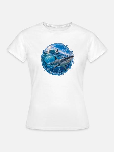 Surfer und Hai im Ozeanwirbel - Frauen T-Shirt - Weiß