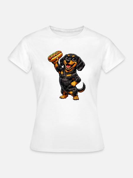 Dackel mit Hot dog - Frauen T-Shirt - Weiß