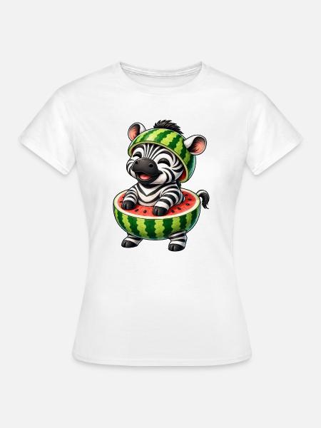 Zebra Wassermelone Lustiger Cartoon - Frauen T-Shirt - Weiß
