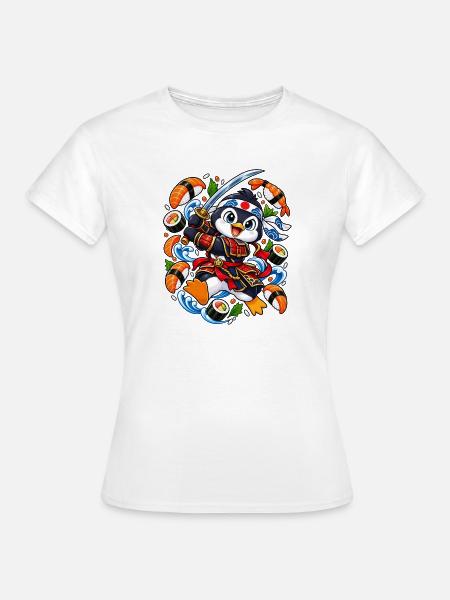 Samurai-Pinguin führt ein Sushi-Katana - Frauen T-Shirt - Weiß