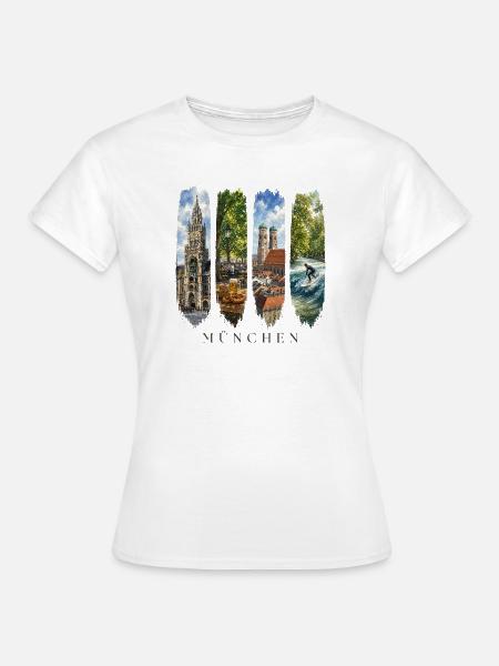 München Travel – Frauenkirche & Surfer Motiv - Frauen T-Shirt - Weiß