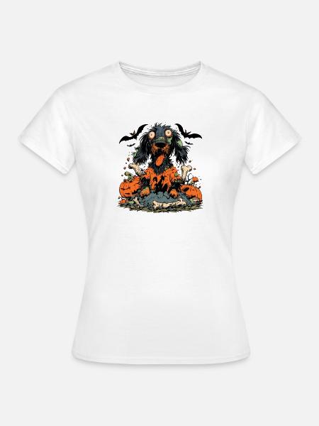 GruselZombieHund mit Kürbissen - Frauen T-Shirt - Weiß