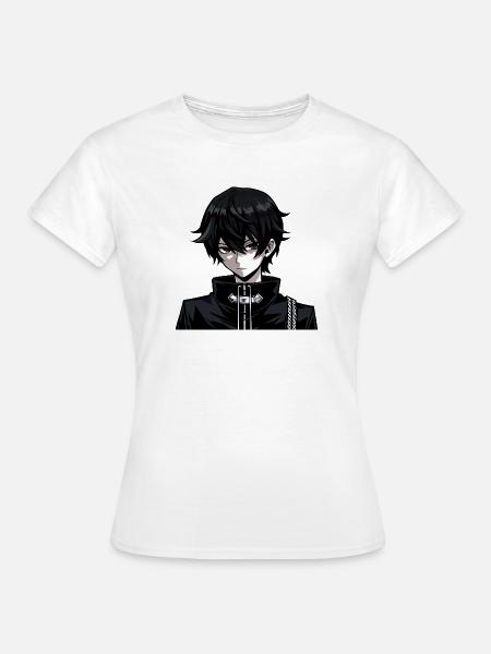Dunkler Mangaheld im Schwarzoutfit - Frauen T-Shirt - Weiß