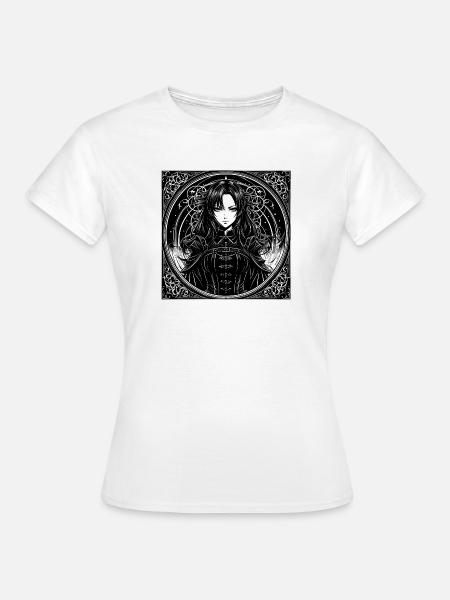 Gothic Dame im Kreisrahmen - Frauen T-Shirt - Weiß